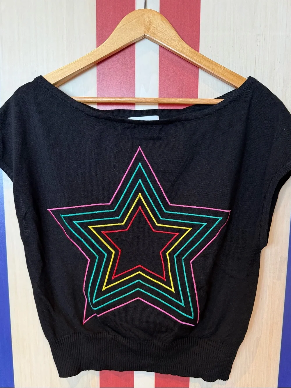 Oxknit Retro Star Relaxed Black Cotton Knit Top - Picture 1 of 5